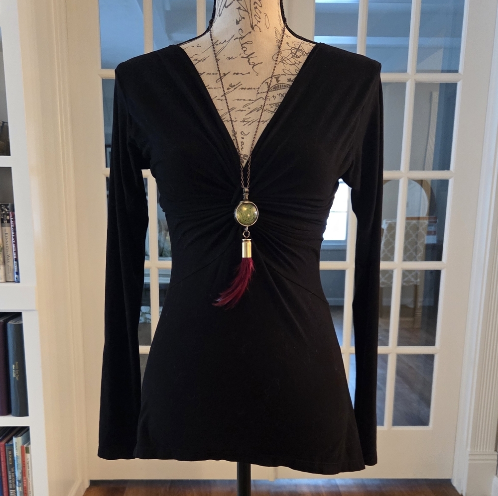 Black Long Sleeve Twist Top